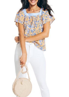 Women's Sustainably Crafted Square Neck Floral Print Top