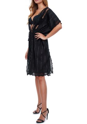 V-Neck Open Front Swim Cover Up Dress with Lace Details