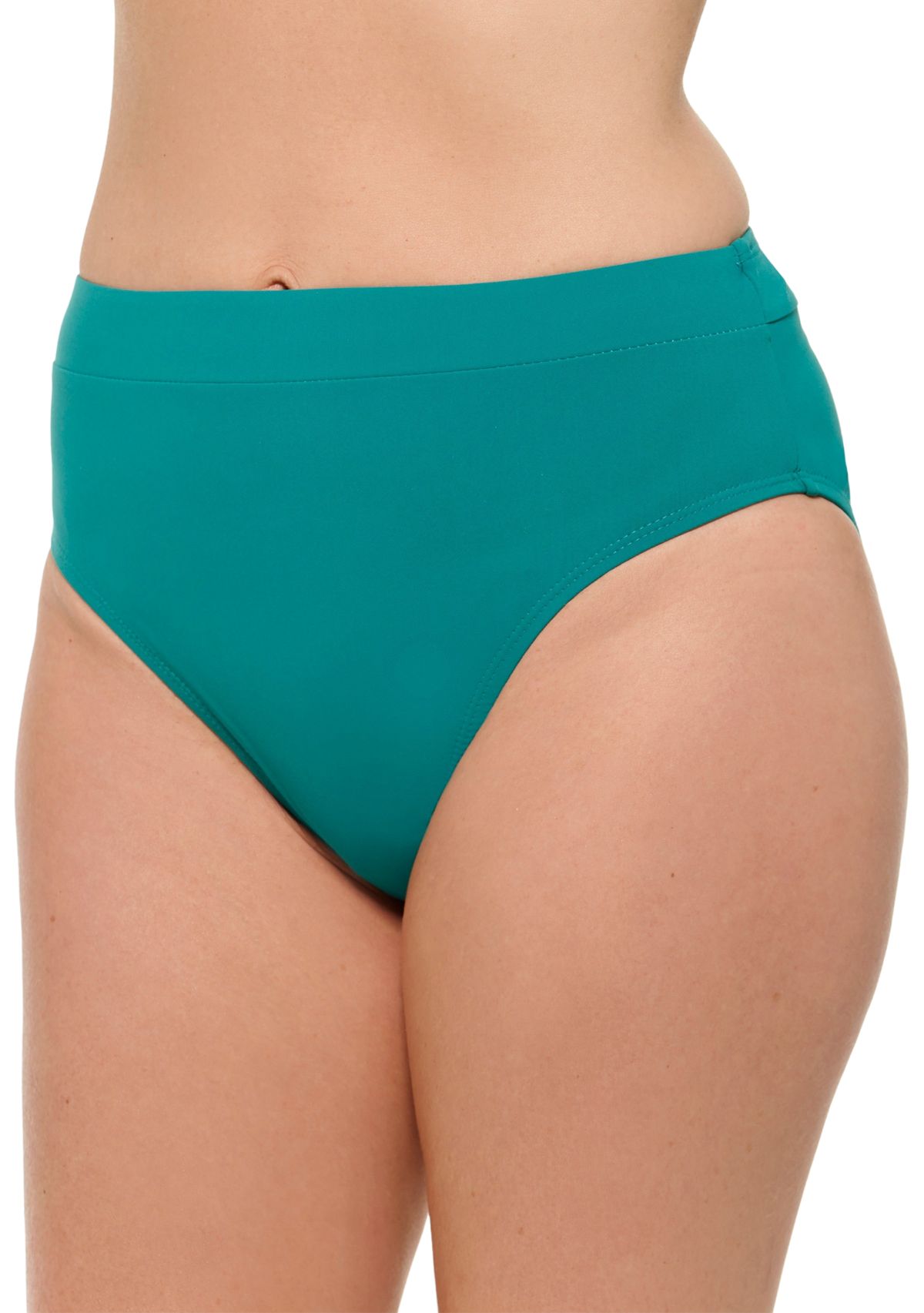 Solid Banded High Waist Swim Bottoms