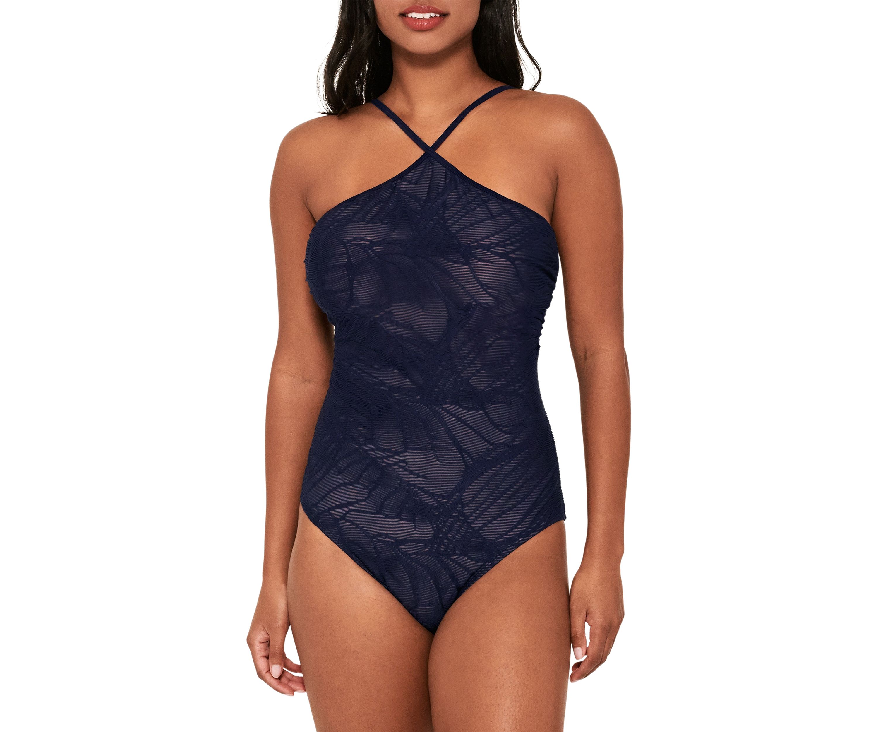 Textured High Neck One Piece Swimsuit