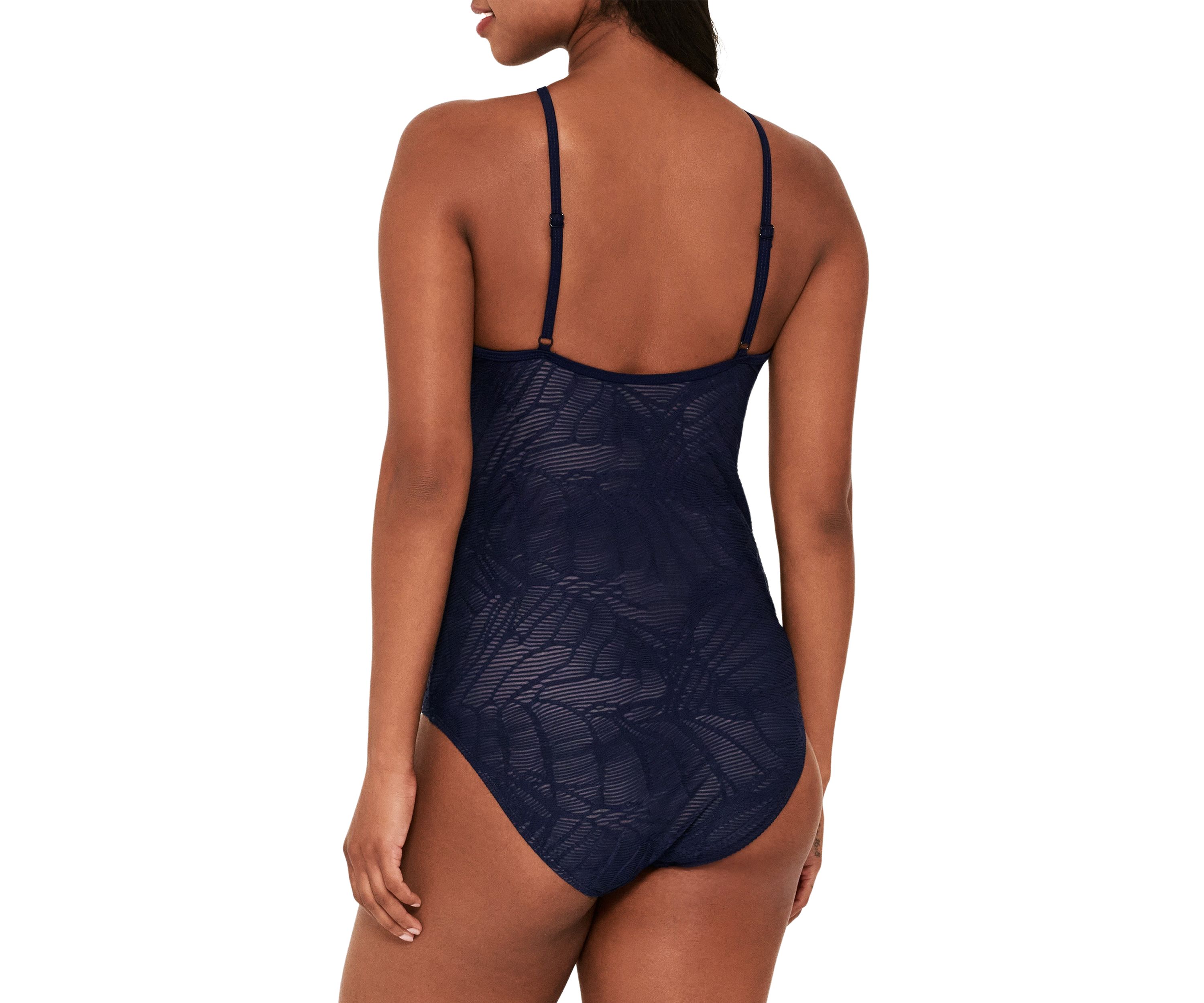 Textured High Neck One Piece Swimsuit