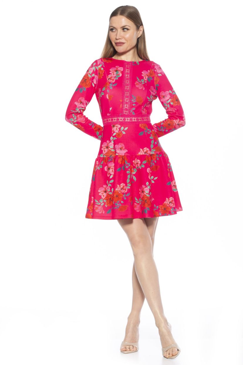 Alexa Long Sleeves Lace Trim Dress