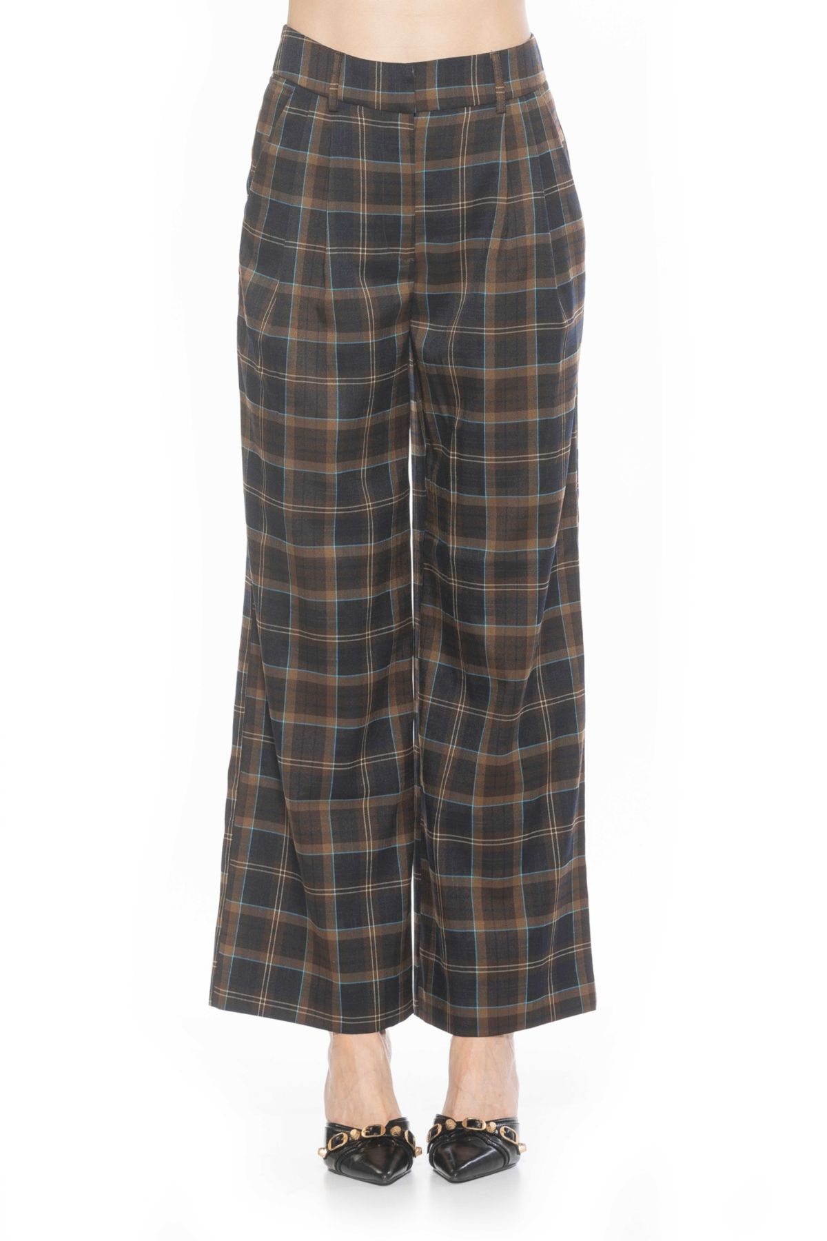 Elodie Plaid Front Zip Wide Leg Pant