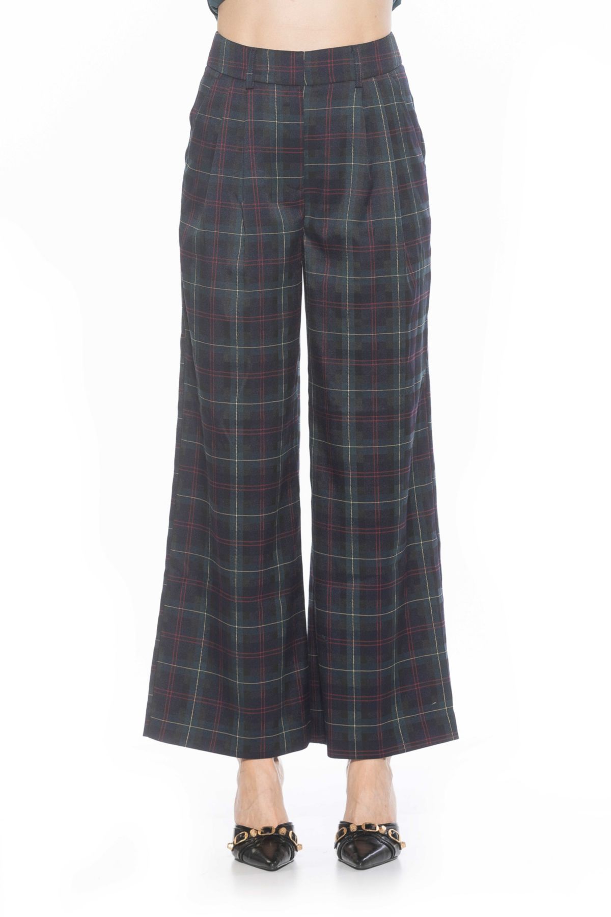 Elodie Plaid Front Zip Wide Leg Pant