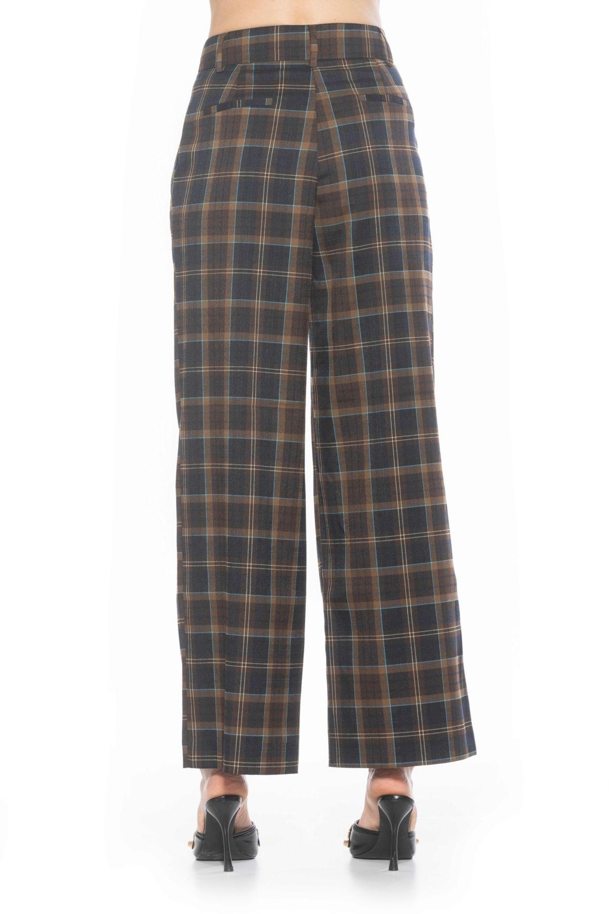 Elodie Plaid Front Zip Wide Leg Pant