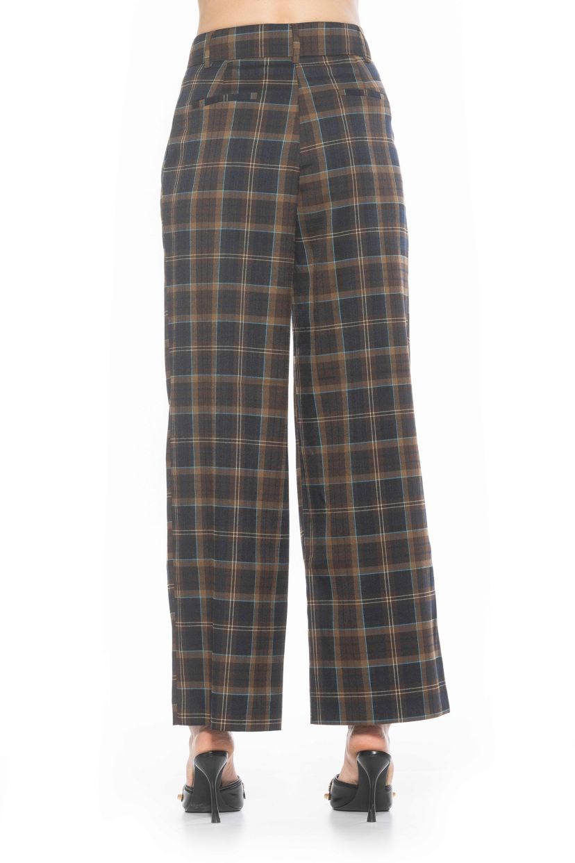 Elodie Plaid Front Zip Wide Leg Pant