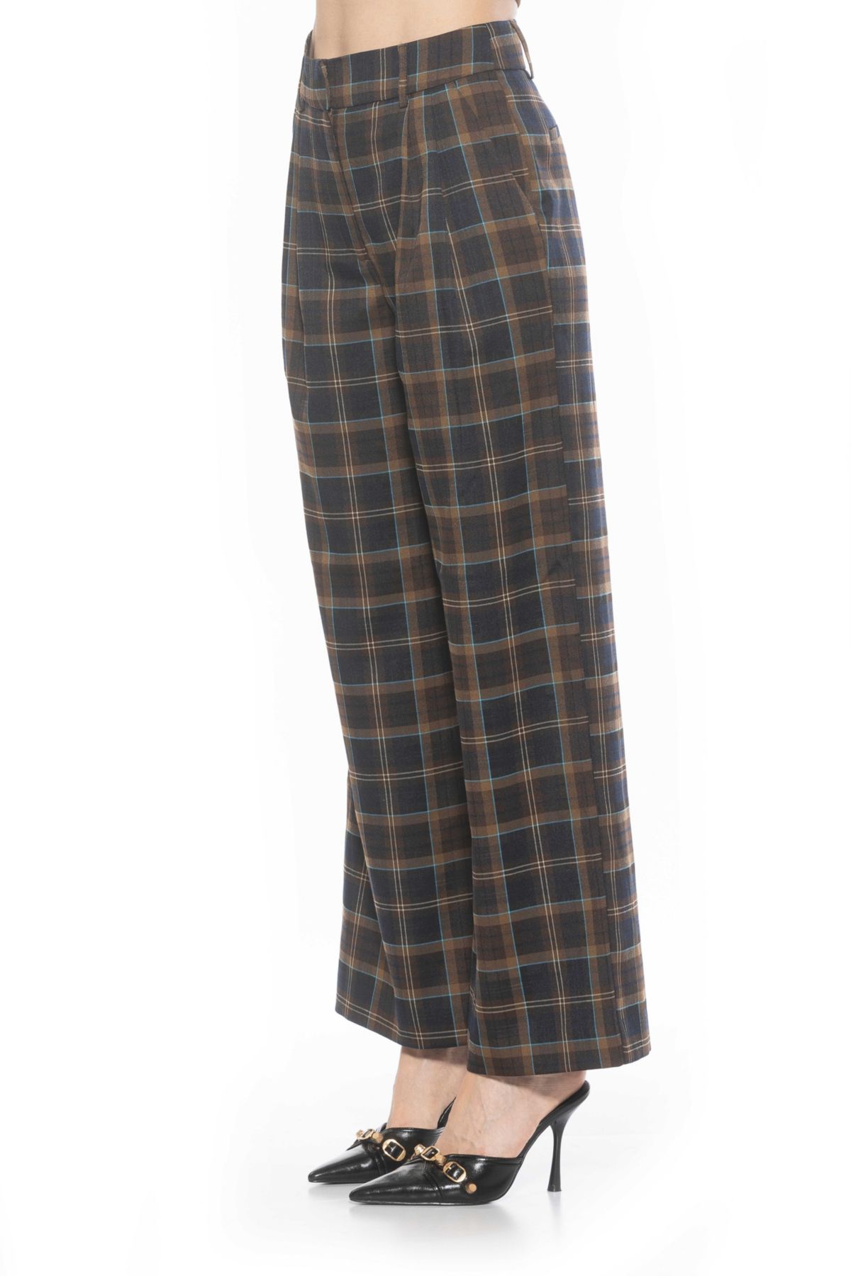 Elodie Plaid Front Zip Wide Leg Pant
