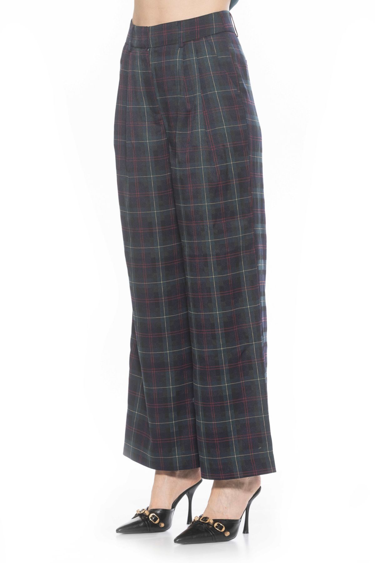 Elodie Plaid Front Zip Wide Leg Pant