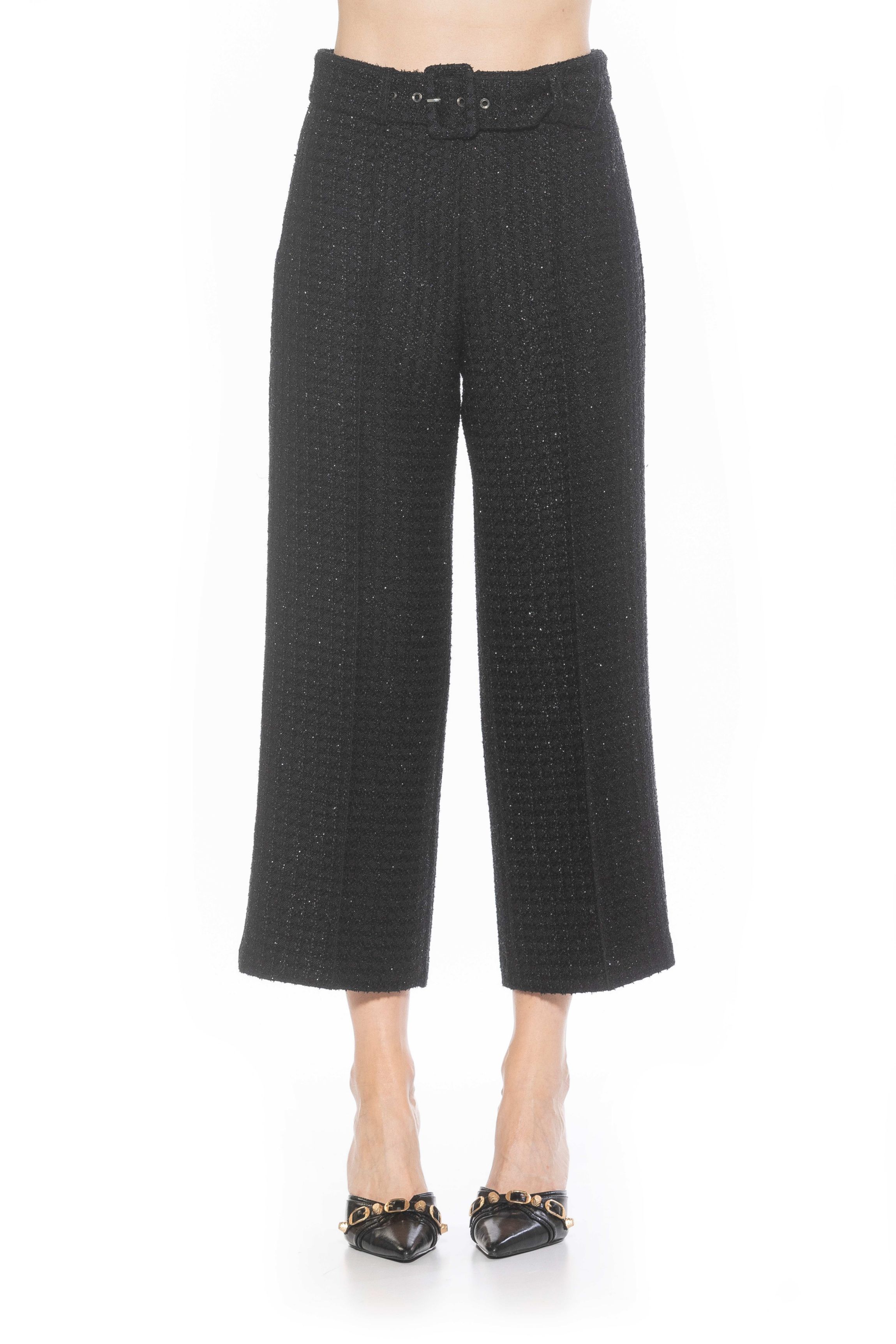 Caden Tweed Belted Wide Leg Pants