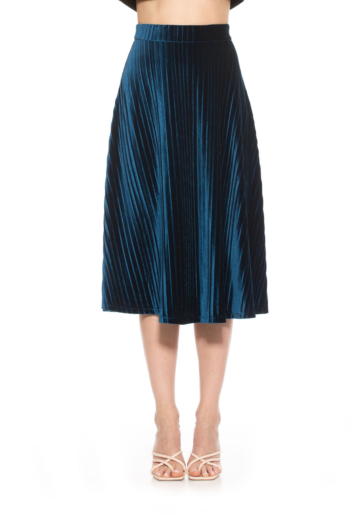 Alaina Pleated Velvet Midi Skirt