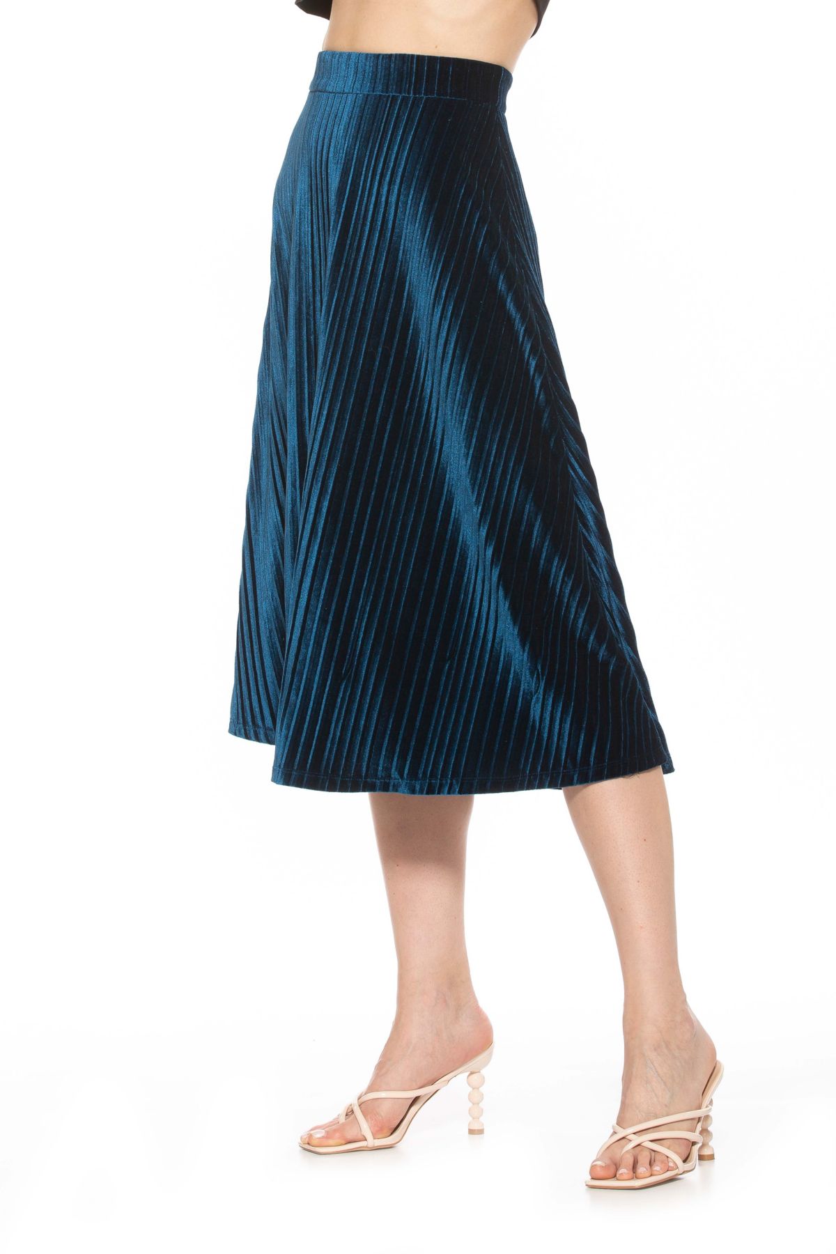 Alaina Pleated Velvet Midi Skirt