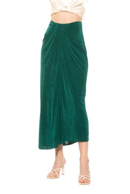 Alexia Admor Women’s Jeanette Front Draped Slinky Midi Skirt, Green, XS