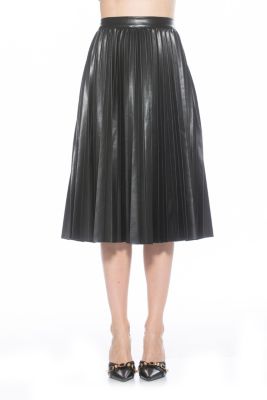 Luca Pleated Leather Midi Skirt With Waistband