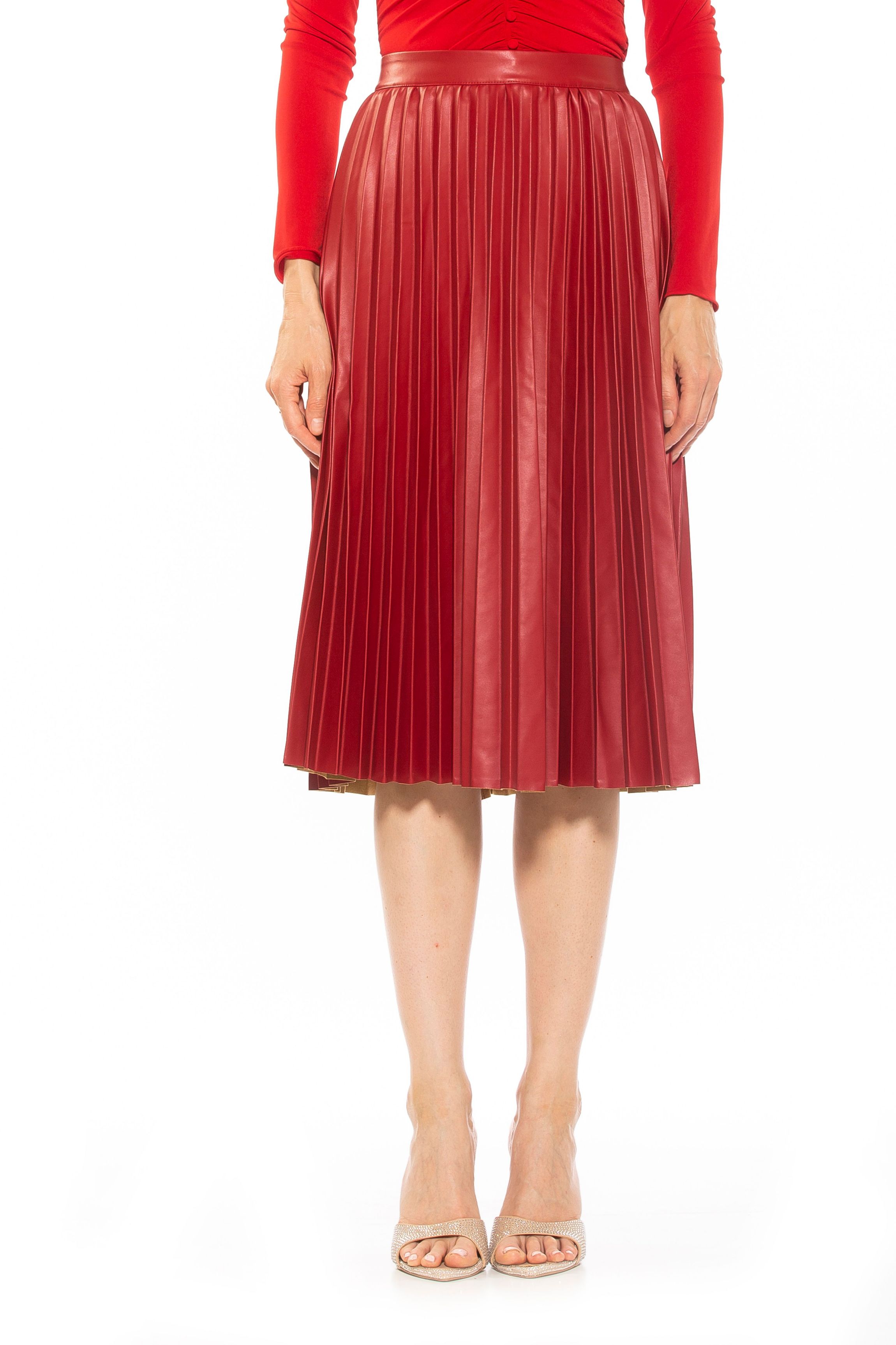Luca Pleated Leather Midi Skirt With Waistband
