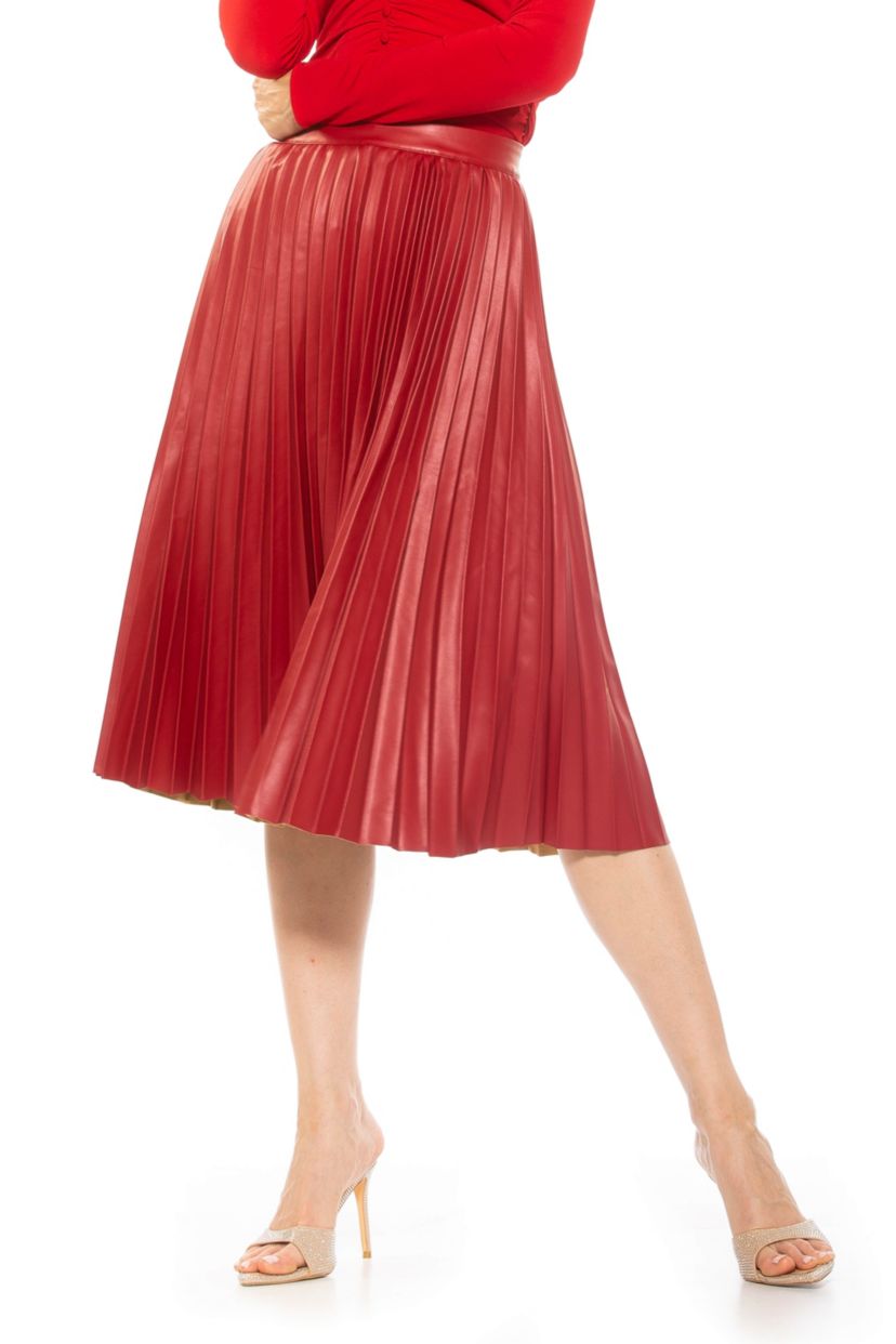 Luca Pleated Leather Midi Skirt With Waistband