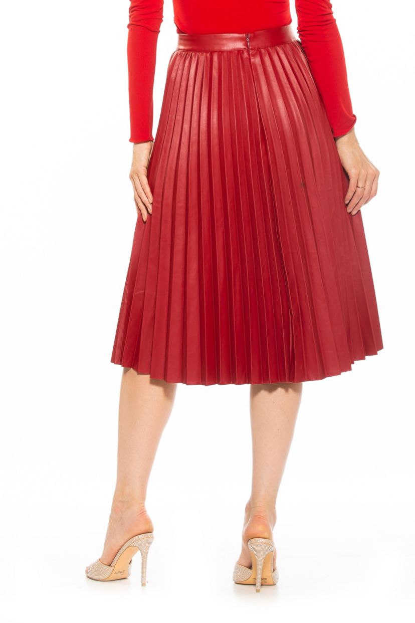 Luca Pleated Leather Midi Skirt With Waistband