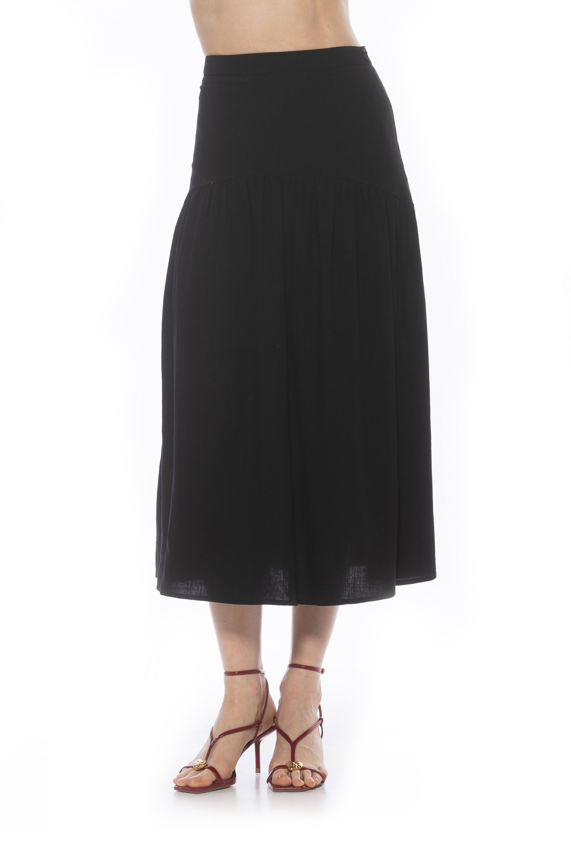 Michel Dropped Waist Midi Shirred Skirt