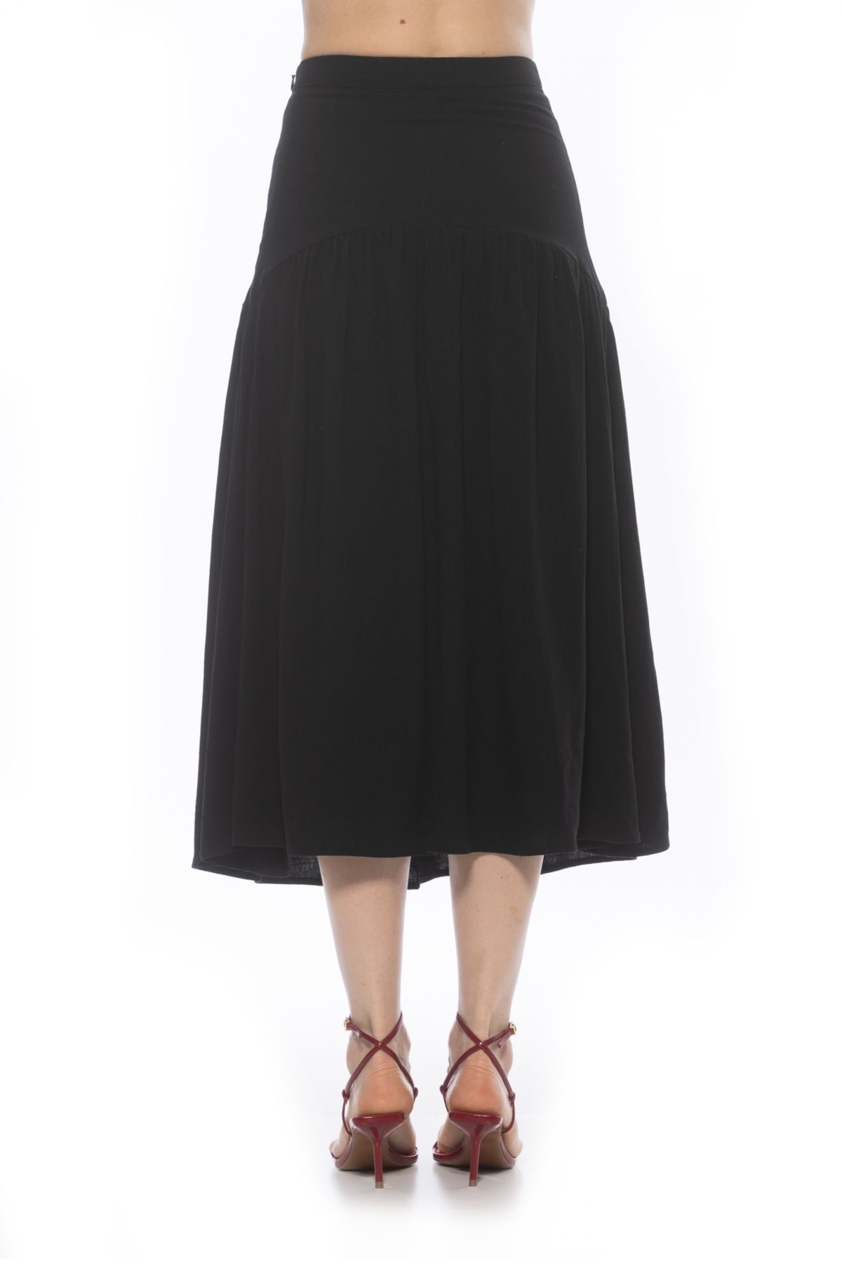 Michel Dropped Waist Midi Shirred Skirt
