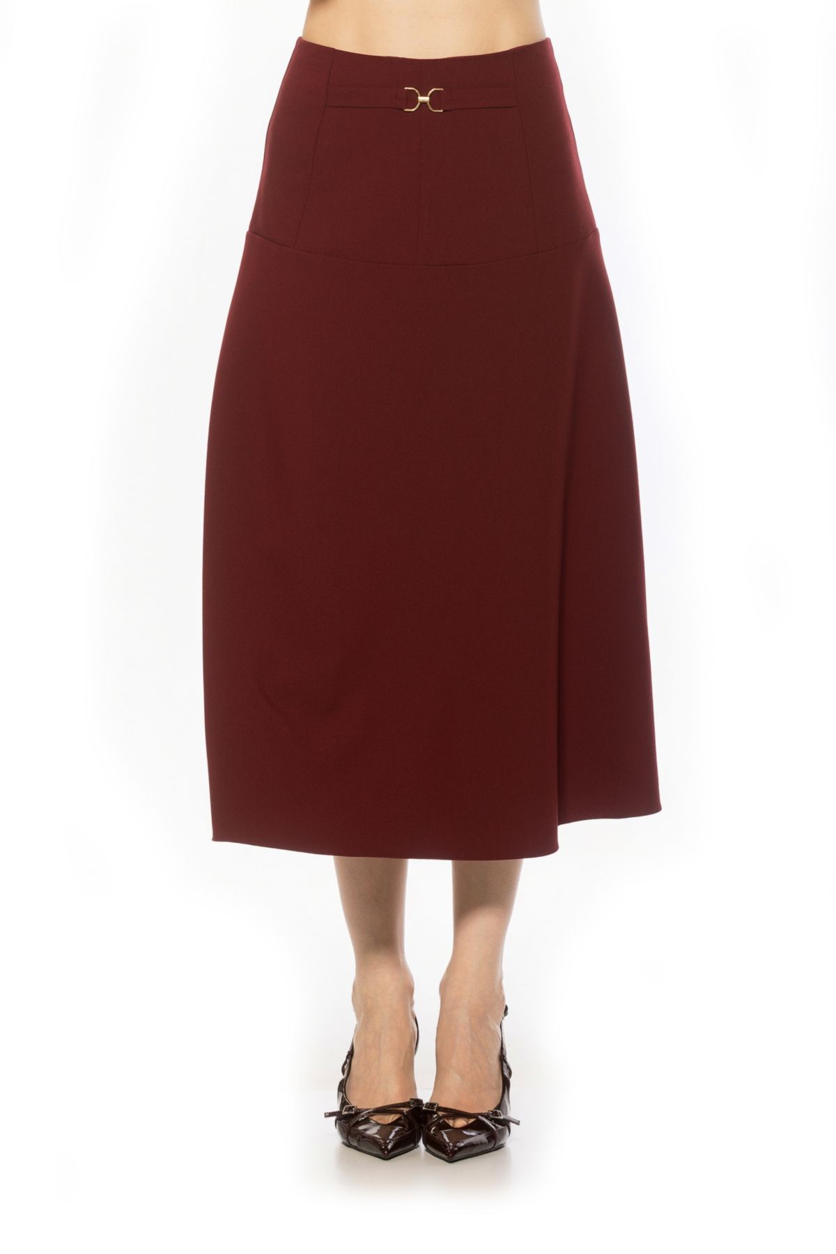 Eres Flared Midi Skirt With Front Detail