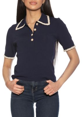 Alexia Admor Women's Brianna Short Sleeve Knit Collared Top