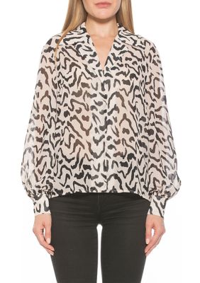 Mila Silky Collared Blouse With Blouson Sleeves