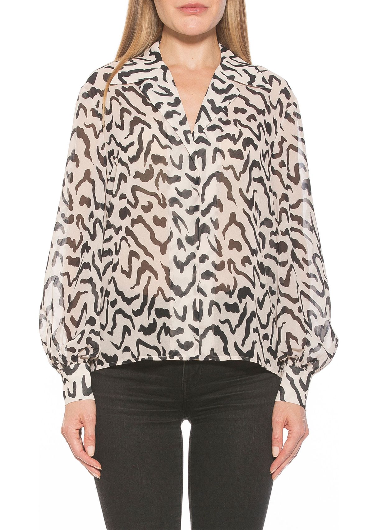 Mila Silky Collared Blouse With Blouson Sleeves