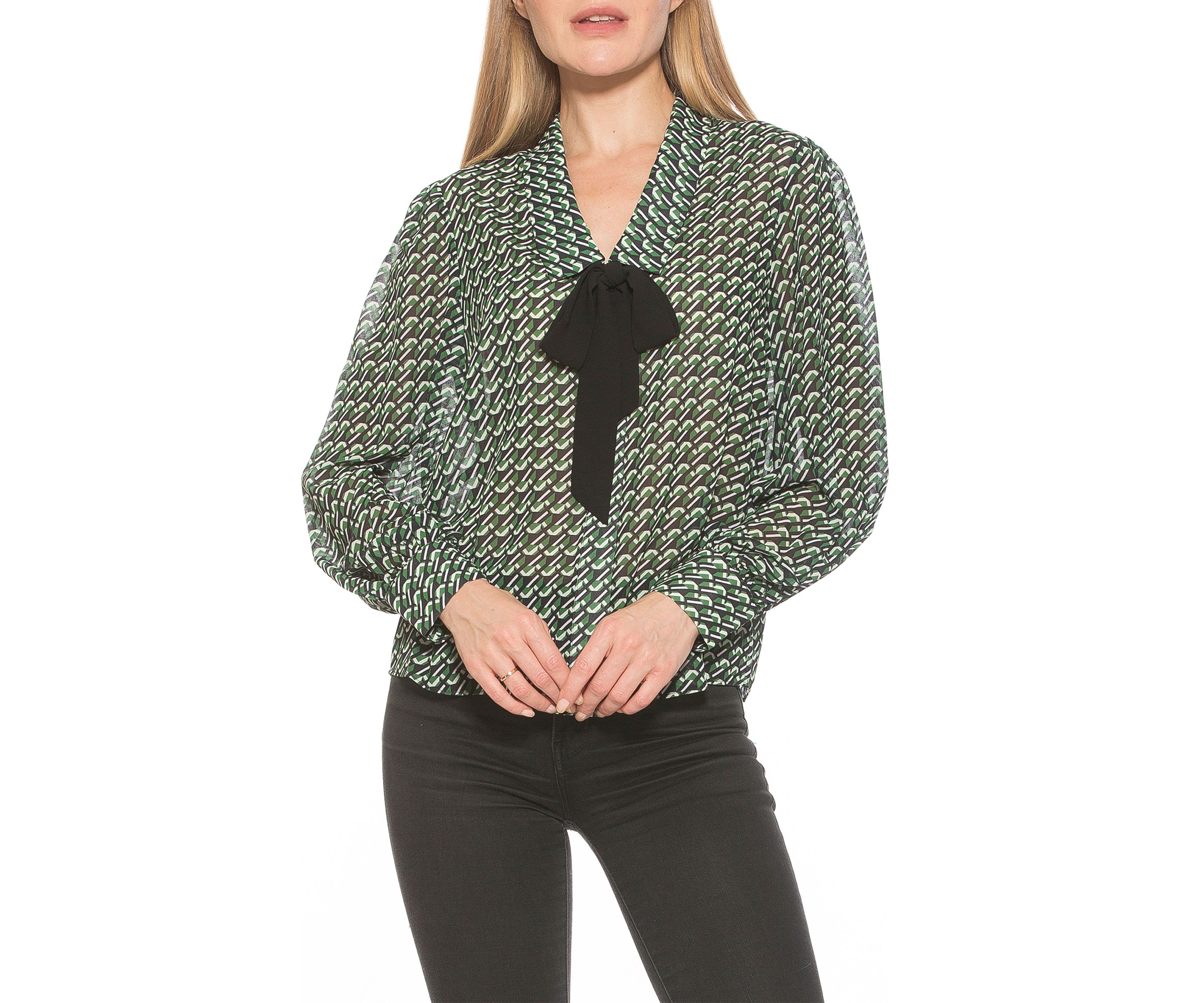 Serena Dropped Collar Blouson Sleeve Blouse With Bow
