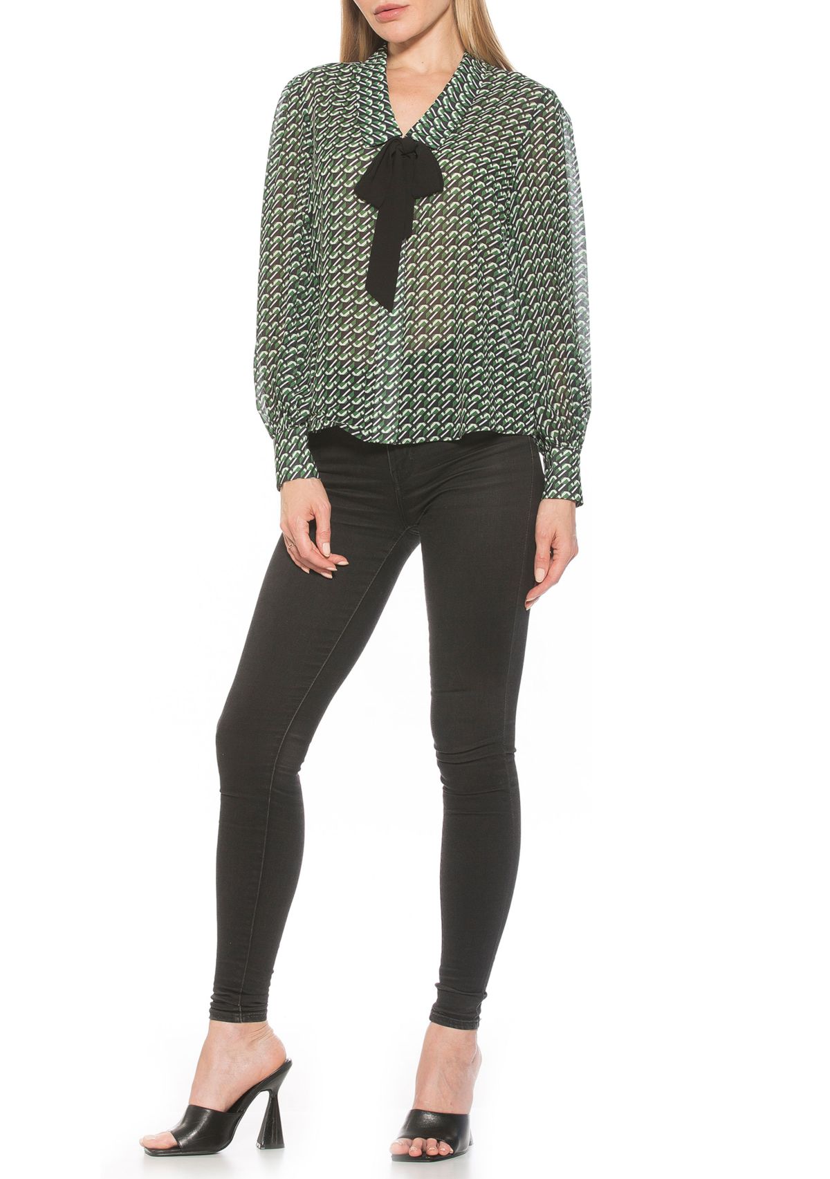 Serena Dropped Collar Blouson Sleeve Blouse With Bow
