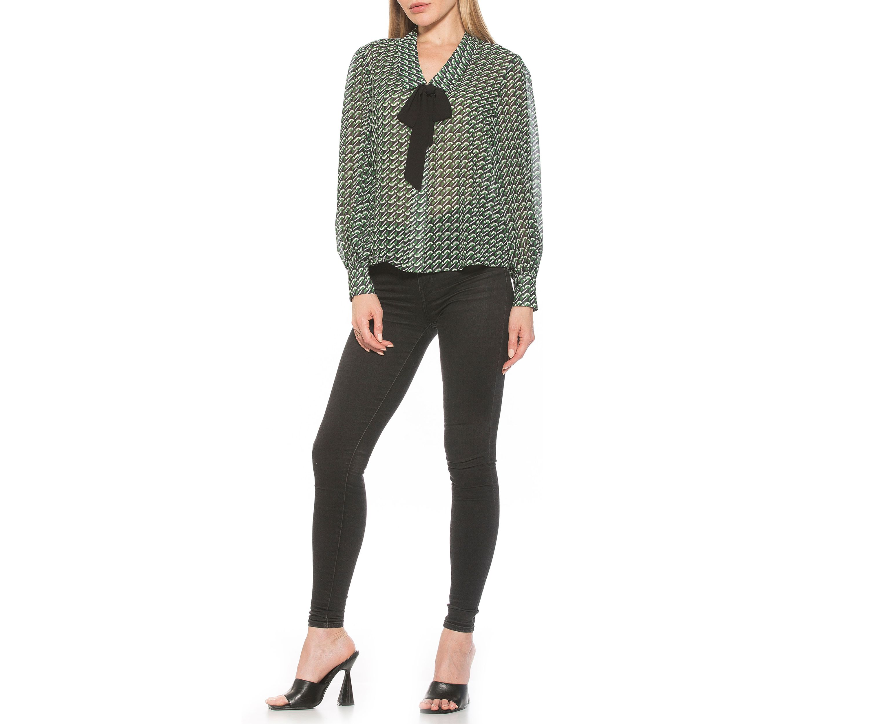 Serena Dropped Collar Blouson Sleeve Blouse With Bow