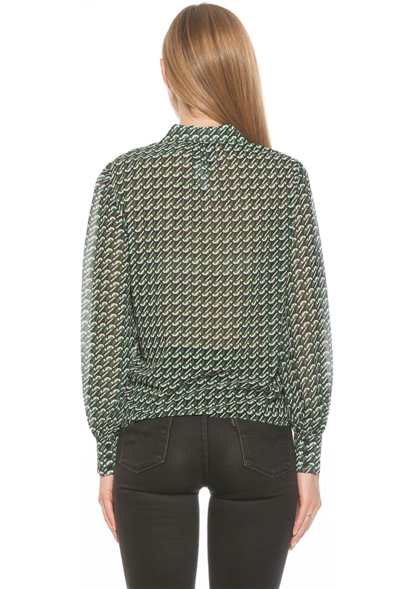 Serena Dropped Collar Blouson Sleeve Blouse With Bow