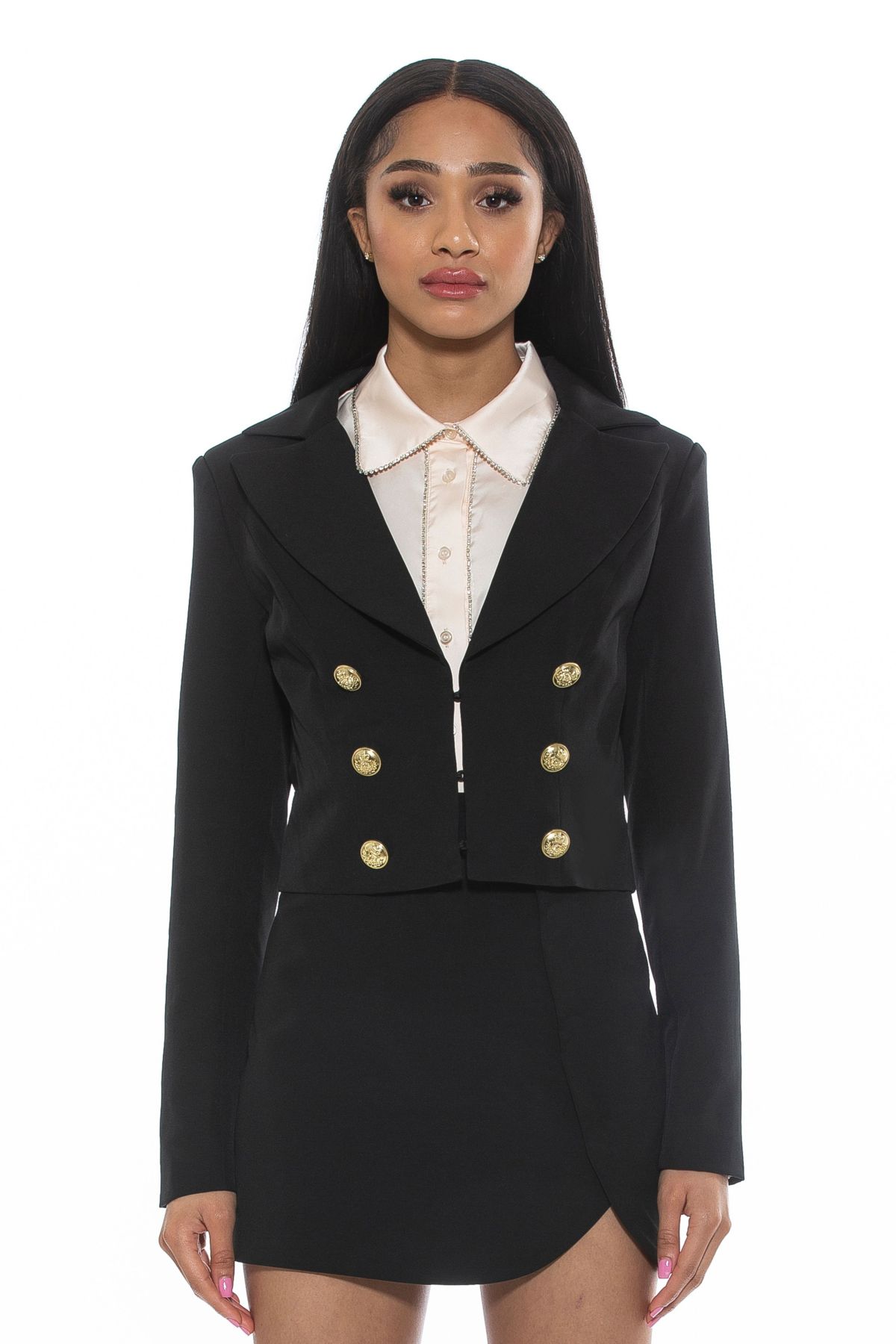 Jesse Cropped Blazer With Button Detail
