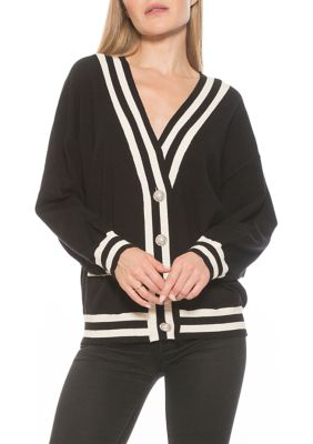 Frances Longline Menswear Cardigan With Contrast Stripes