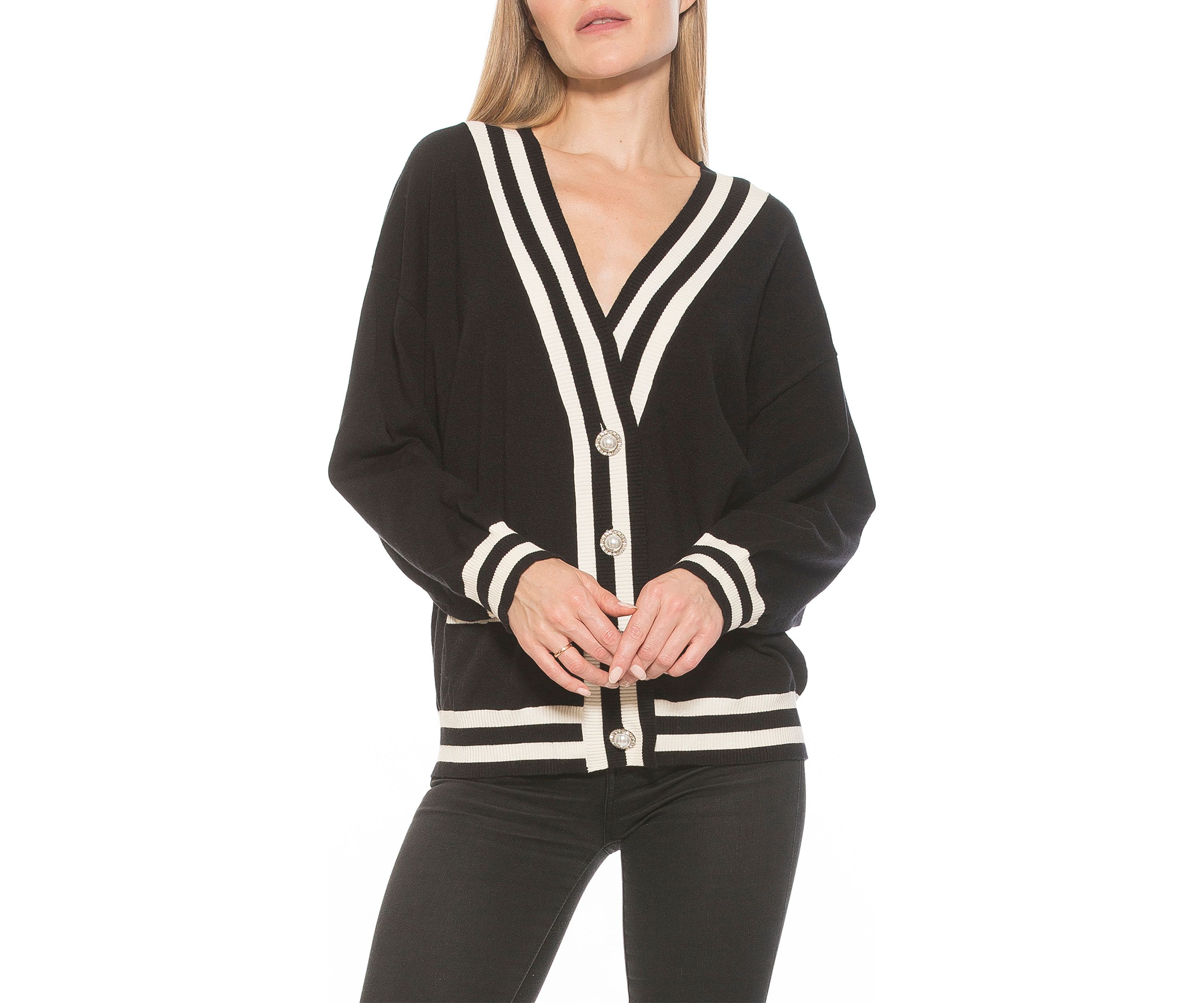 Frances Longline Menswear Cardigan With Contrast Stripes