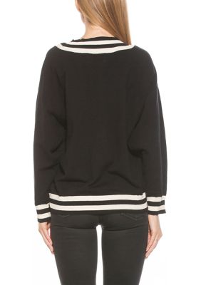 Frances Longline Menswear Cardigan With Contrast Stripes