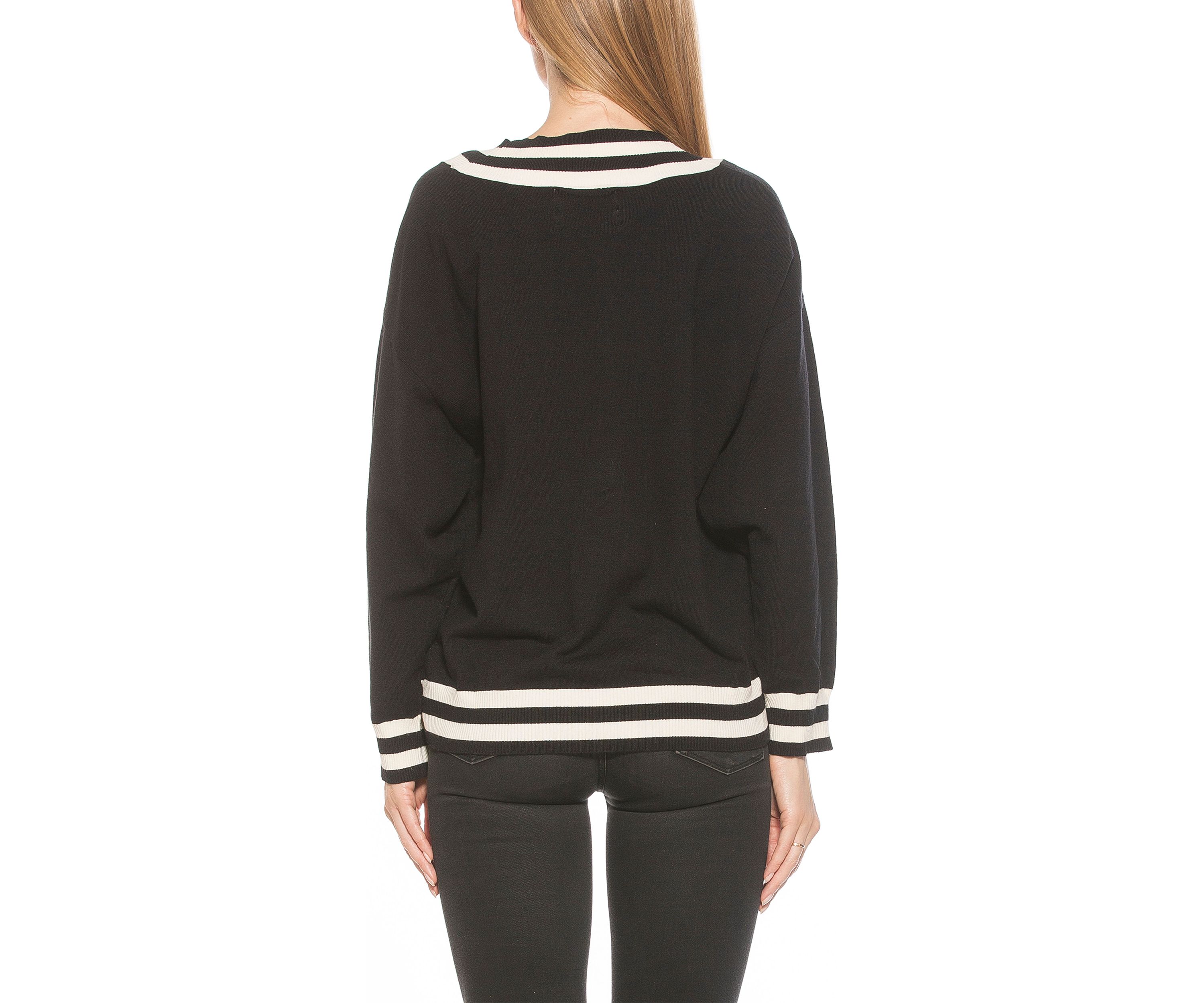 Frances Longline Menswear Cardigan With Contrast Stripes