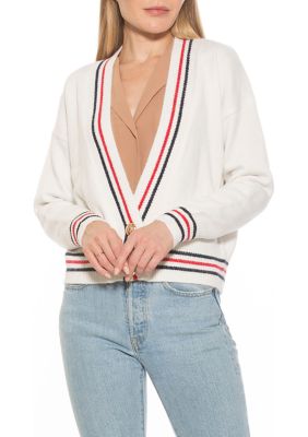 Alexia Admor Women's Cathrine Knitted Sweater With Stripe Detail, Ivory, XS