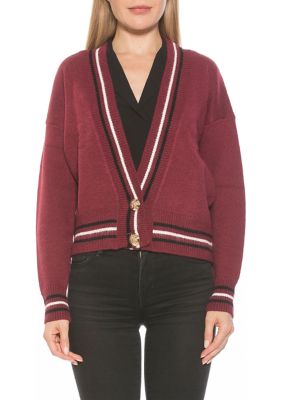 Alexia Admor Women's Cathrine Knitted Sweater With Stripe Detail, Burgundy, XS
