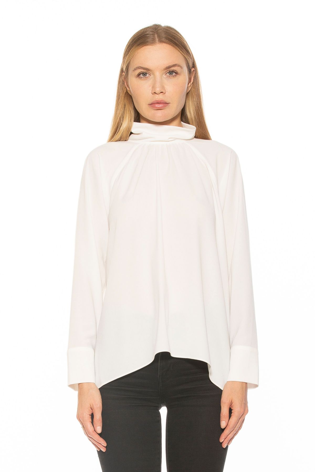 Danielle Draped Mockneck Silky Flowy Blouse