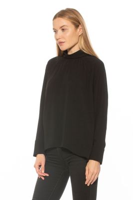 Danielle Draped Mockneck Silky Flowy Blouse