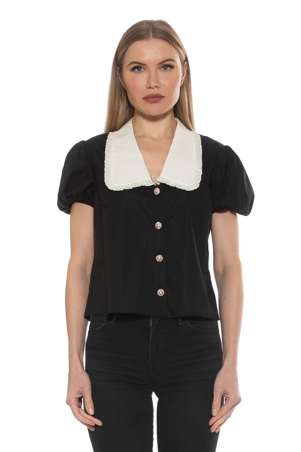 Sandra Short Sleeve Top With Embellished Buttons