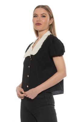 Sandra Short Sleeve Top With Embellished Buttons