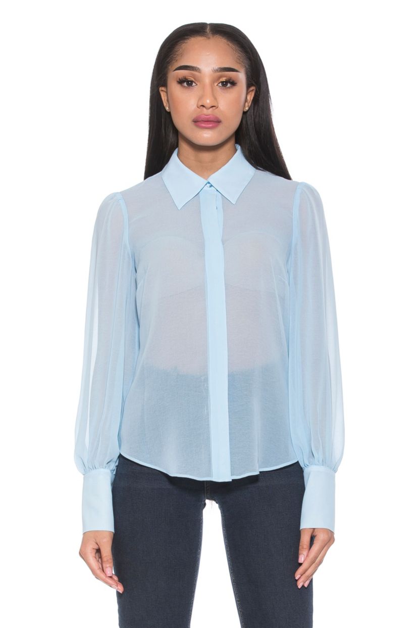 Zayn Collar Blouson Sleeve Sheer Blouse