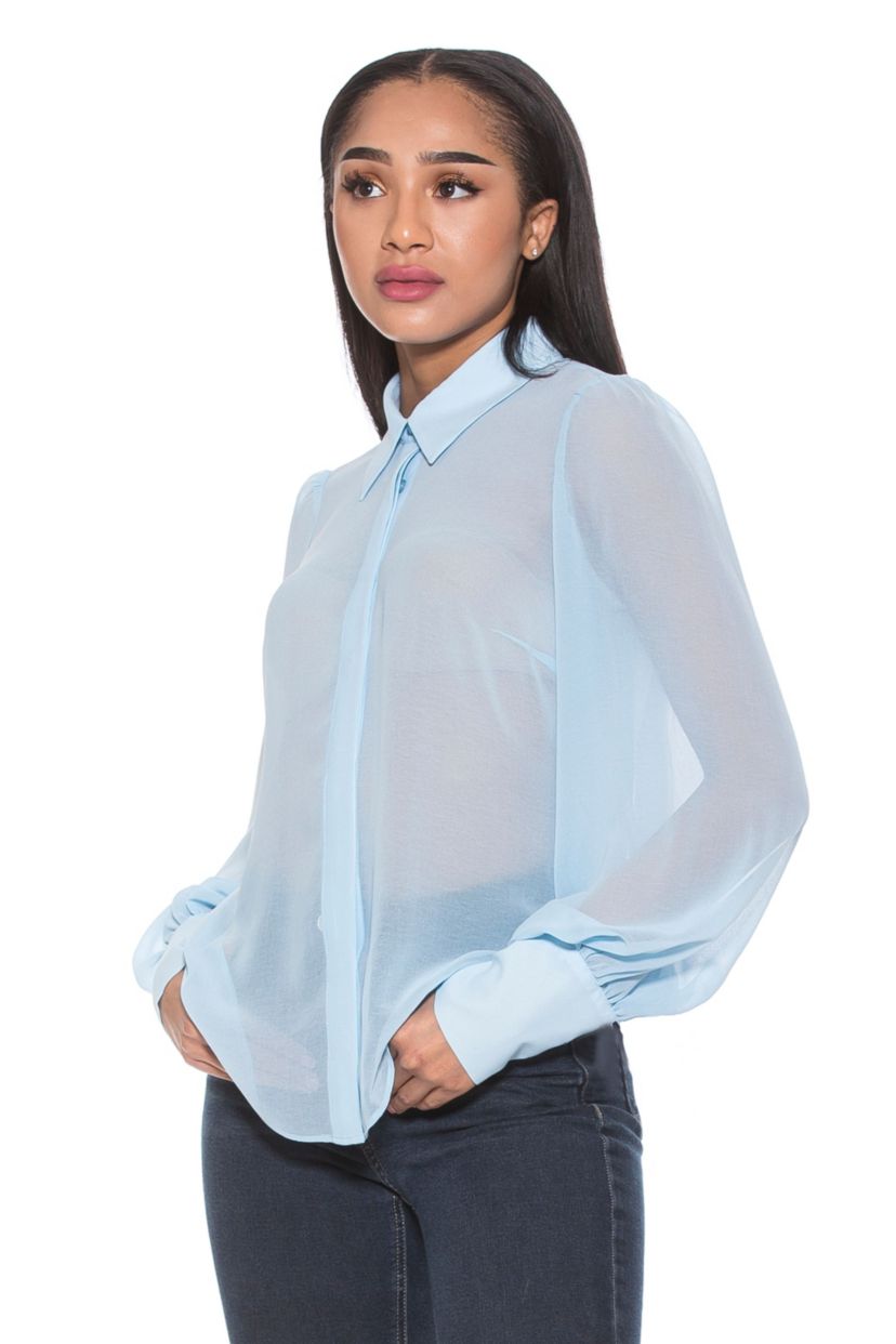 Zayn Collar Blouson Sleeve Sheer Blouse