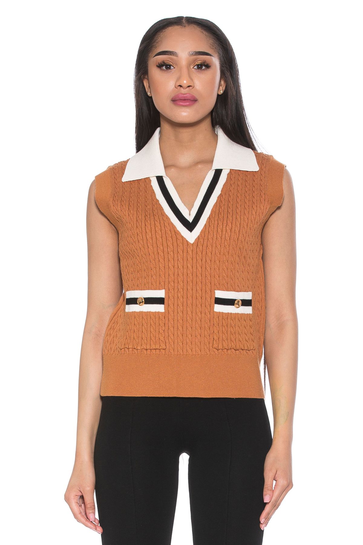 Michelle Cable Knit Collared Retro Vest
