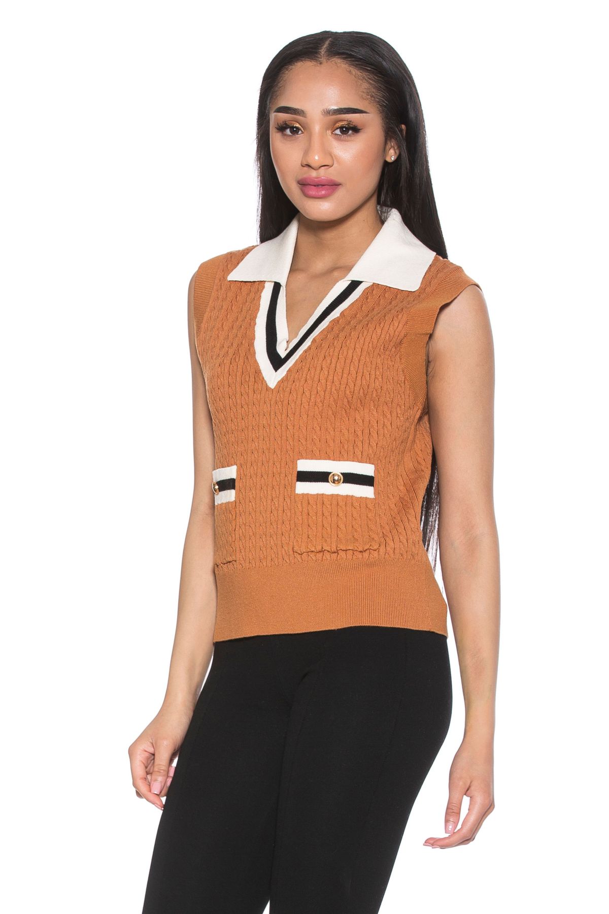 Michelle Cable Knit Collared Retro Vest