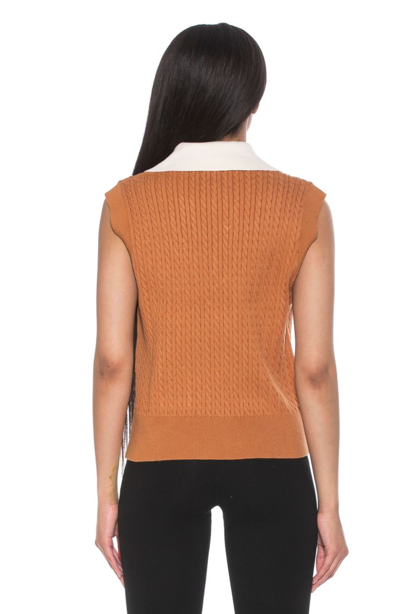 Michelle Cable Knit Collared Retro Vest