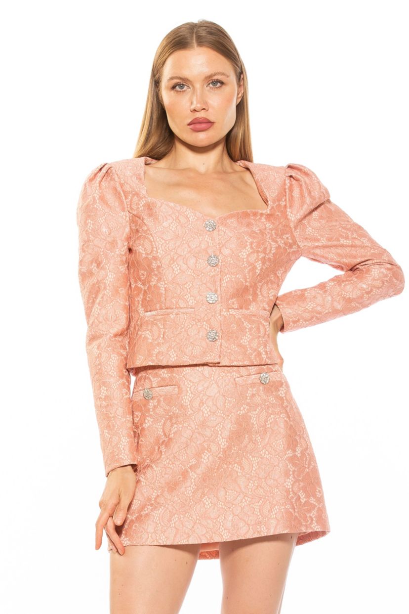Rowan Long Puff Sleeve Sweetheart Lace Jacket