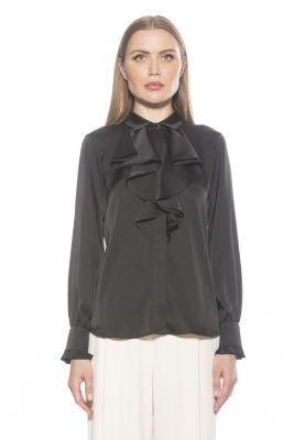 Brooks Long Sleeve Silky Ruffle Blouse