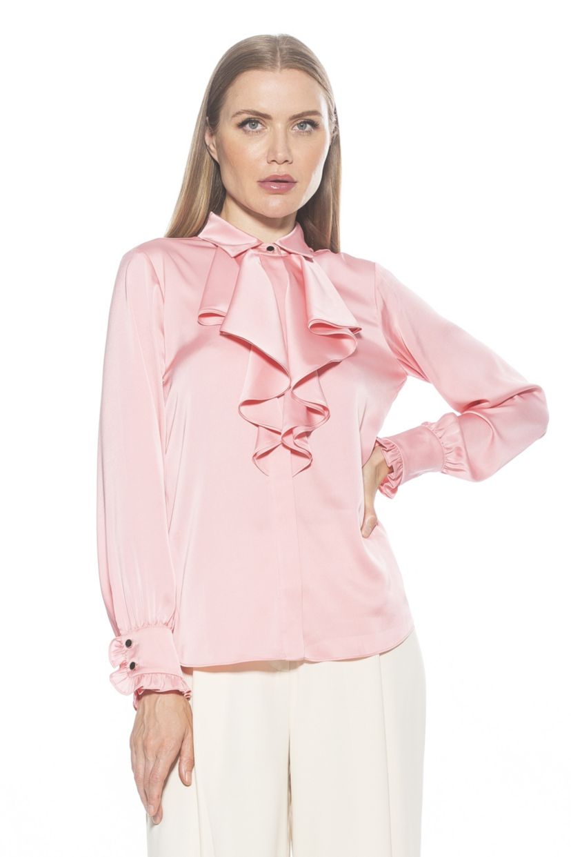 Brooks Long Sleeve Silky Ruffle Blouse