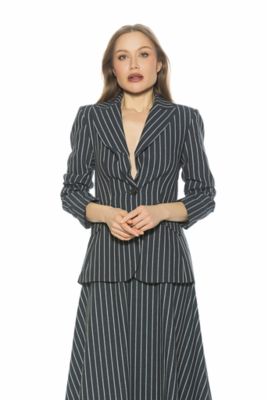 Alexia Admor Women's Tau Striped Blazer, Navy Blue, 14